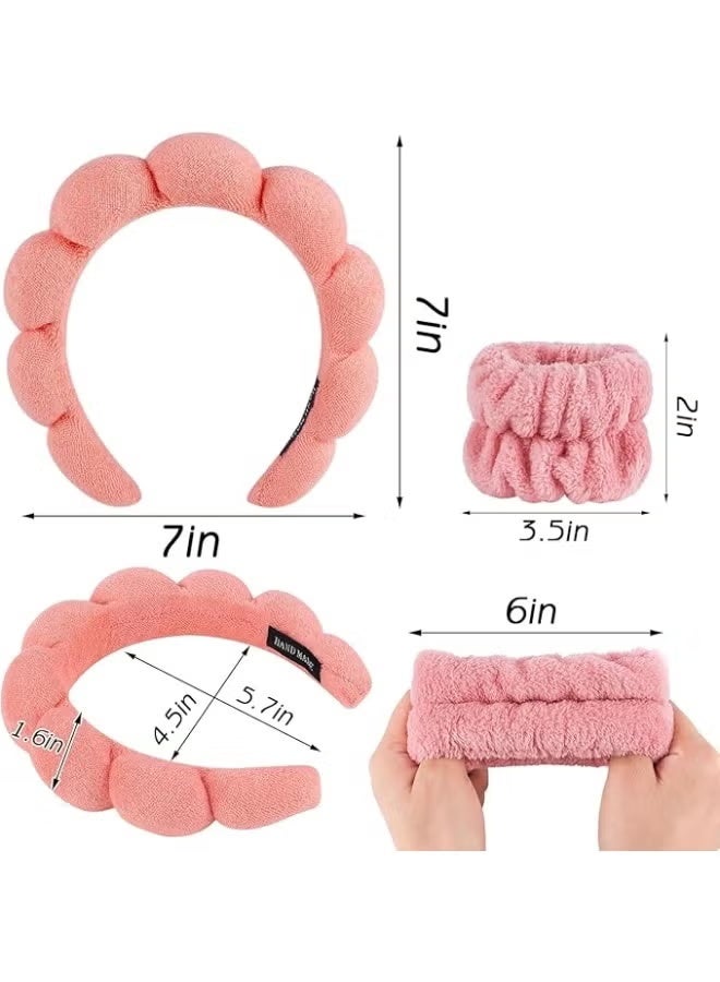 Spa Headband and Wristband Set, Terry Cloth Soft Puffy Hairband with Non-Slip Design for Facial Cleansing and Skincare - Image 3
