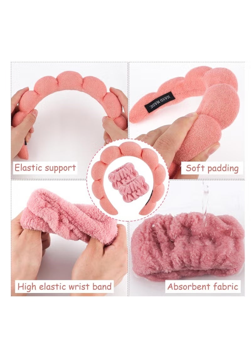 Spa Headband and Wristband Set, Terry Cloth Soft Puffy Hairband with Non-Slip Design for Facial Cleansing and Skincare - Image 5