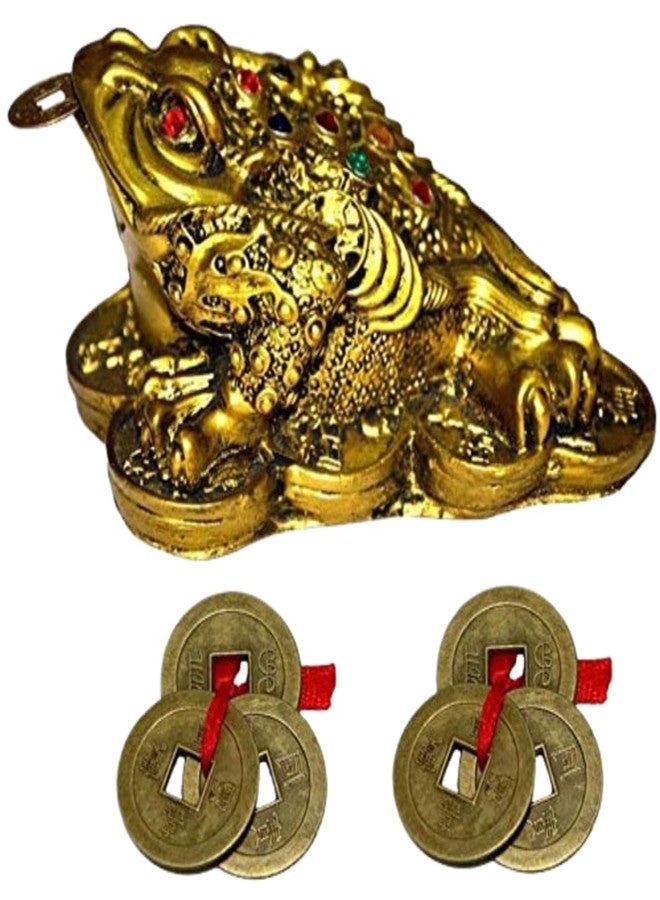 GJ Feng Shui Polyresin Frog Showpiece for Good Luck & Prosperity Brass Colour - Image 2