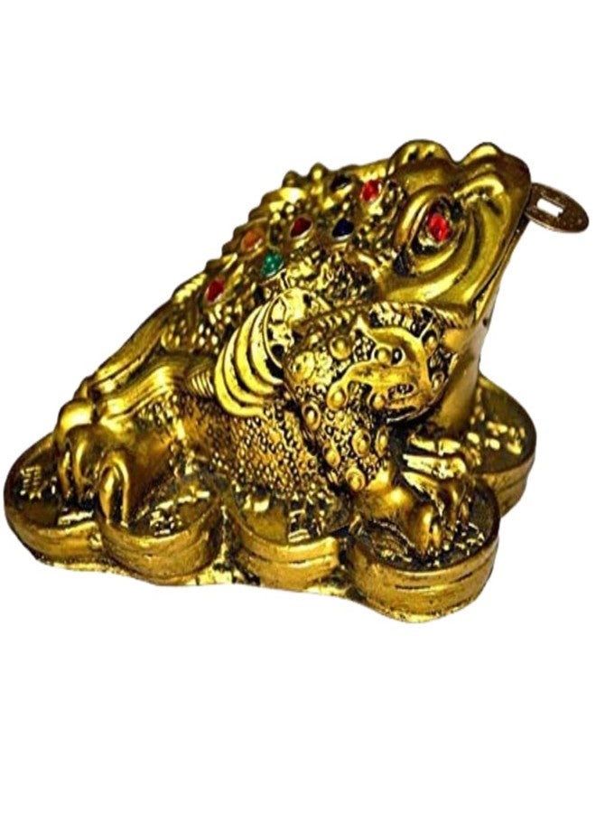 GJ Feng Shui Polyresin Frog Showpiece for Good Luck & Prosperity Brass Colour - Image 3