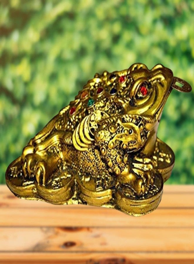 GJ Feng Shui Polyresin Frog Showpiece for Good Luck & Prosperity Brass Colour - Image 5