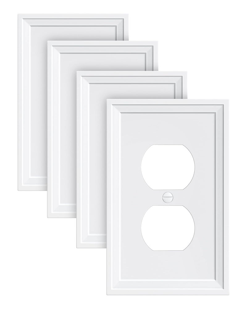 TREEWELL 4-Pack Duplex Outlet Cover, Natural Bamboo Fiber Switch Plates and Outlet Covers, White Decorative Wall Plates for Electrical Outlets, 1 Gang Receptacle Cover, Corrosion Resistant - Image 1