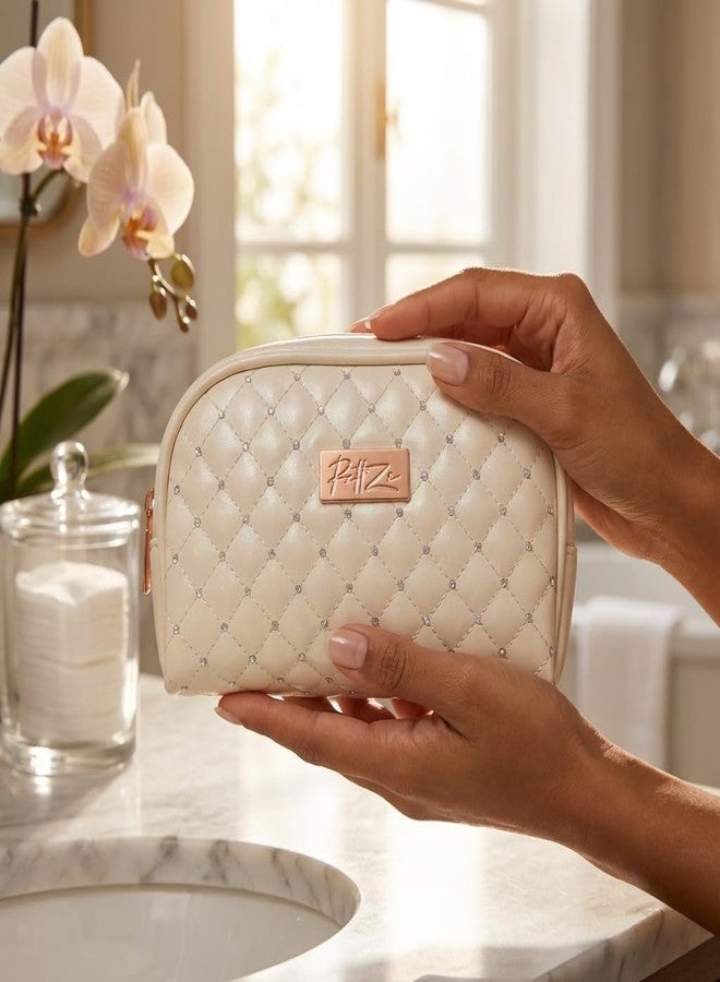 RITTZI Cream Quilted Cosmetic Bag - Elegant Travel & Makeup Organizer - Image 5