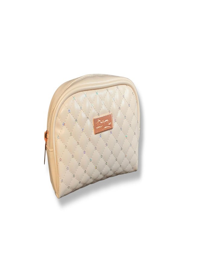 RITTZI Cream Quilted Cosmetic Bag - Elegant Travel & Makeup Organizer - Image 2