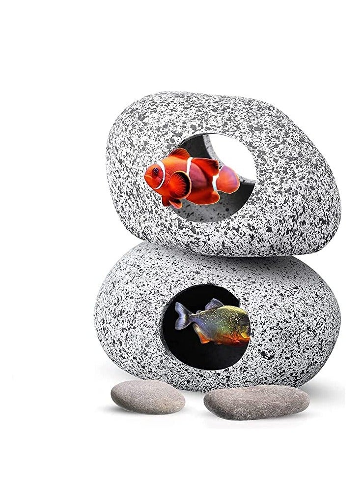 Barakah Stackable Aquarium Decoration Rock Caves, Betta Cave Hideaway Tunnel for Territorial Fish, Shrimp Cichlid Hiding Breeding Spawning,Hideout Decor 2PCS - Image 1