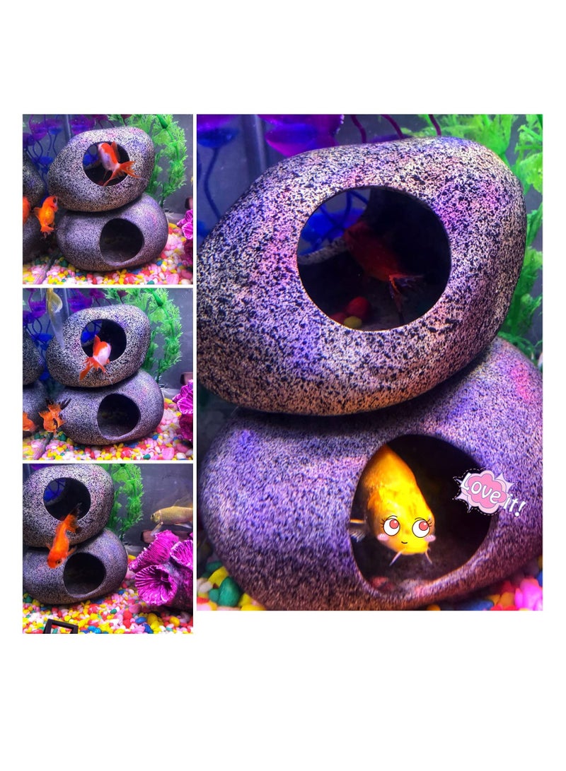 Barakah Stackable Aquarium Decoration Rock Caves, Betta Cave Hideaway Tunnel for Territorial Fish, Shrimp Cichlid Hiding Breeding Spawning,Hideout Decor 2PCS - Image 5
