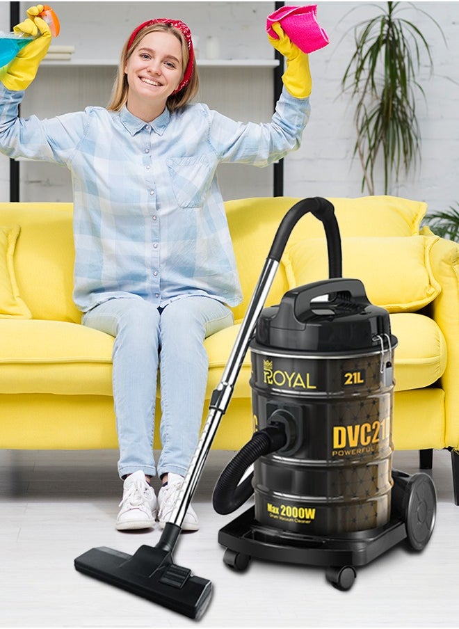 Royal Drum Vacuum Cleaner 21 Liters 2000 Watts Strong Suction Motor With Metal Telescope Tube | With Plastic Brush & Dust Bag | RA-VCB2121  - Image 5