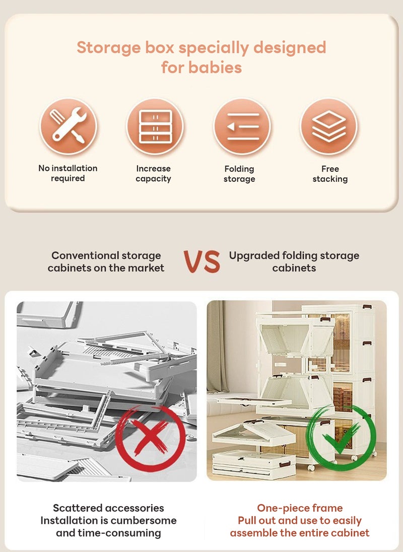 Sharpdo Multilayer Folding Storage Cabinet,   Stackable Storage Box Organizer For Children's Wardrobe,  Transparent Plastic With Pulley, Clothing, SHoes, Snacks Storage Box, Cosmetic Storage Box (22.04*13.38* - Image 3