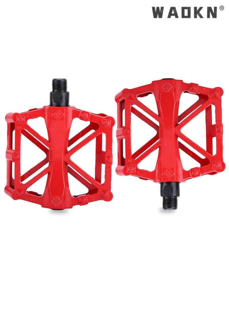 WAOKN A Pair of Mountain Road Bicycle Aluminum Alloy Double Ball Pedals/Bicycle Ball Pedals/X-shaped Pedals with 16 Anti Slip Pins - Universal Lightweight Aluminum Alloy Platform Pedals in Red  - Image 1