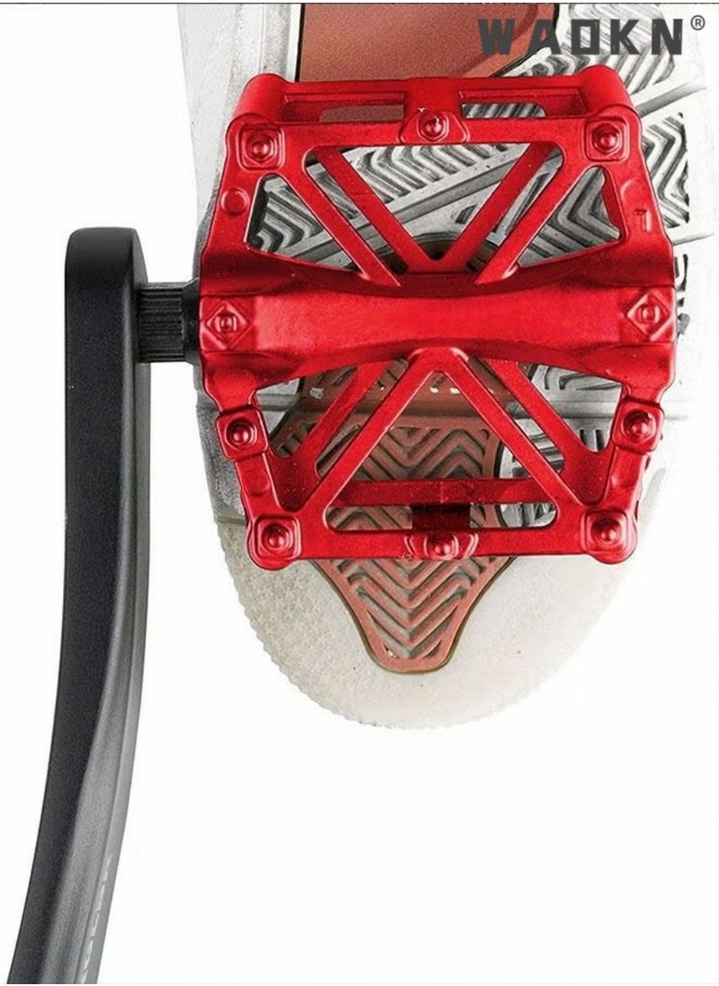 WAOKN A Pair of Mountain Road Bicycle Aluminum Alloy Double Ball Pedals/Bicycle Ball Pedals/X-shaped Pedals with 16 Anti Slip Pins - Universal Lightweight Aluminum Alloy Platform Pedals in Red  - Image 2