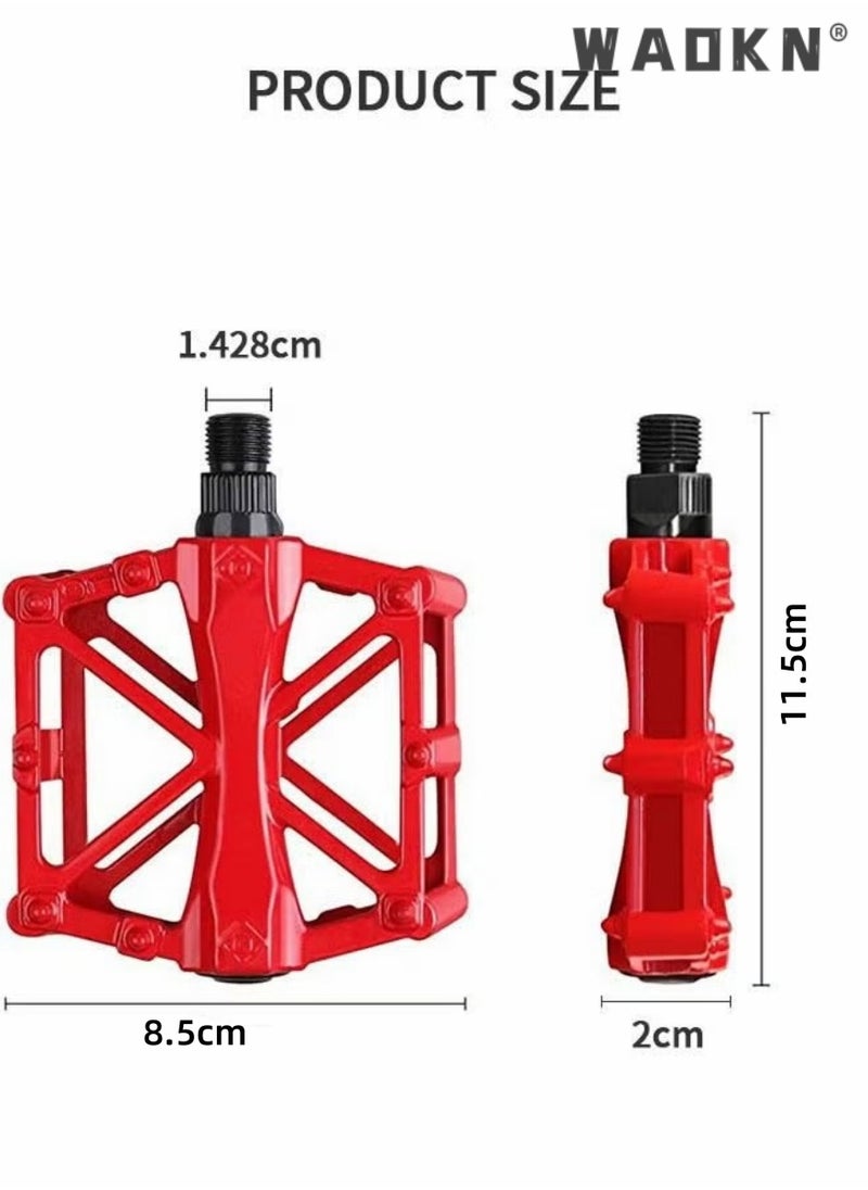 WAOKN A Pair of Mountain Road Bicycle Aluminum Alloy Double Ball Pedals/Bicycle Ball Pedals/X-shaped Pedals with 16 Anti Slip Pins - Universal Lightweight Aluminum Alloy Platform Pedals in Red  - Image 5