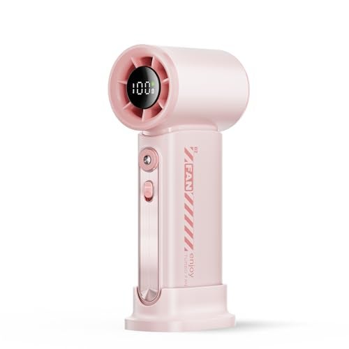 Koonie 19000 RPM High Speed Portable Handheld Fan100 Speeds Mini Turbo Fan 3600mAh 12H Max Cooling Time Digital Display 5 Height Rechargeable Hand Fan for Outdoor Indoor Pink - Image 1