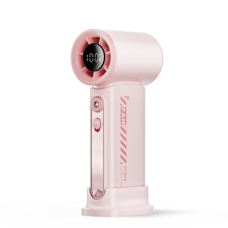 Koonie 19000 RPM High Speed Portable Handheld Fan100 Speeds Mini Turbo Fan 3600mAh 12H Max Cooling Time Digital Display 5 Height Rechargeable Hand Fan for Outdoor Indoor Pink - Image 2