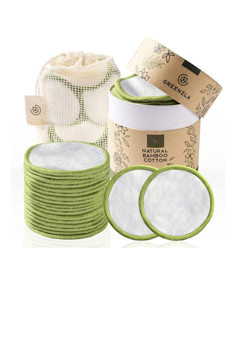 GREENZLA Greenzla Reusable Makeup Remover Pads (20 Pack) Washable Laundry Bag & Round Box for Storage, Reusable Bamboo Cotton Rounds for All Skin Types - Reusable Cotton Rounds for Face - Reusable Cotton Pads  - Image 1