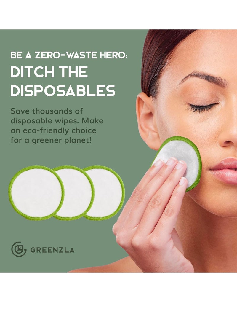 GREENZLA Greenzla Reusable Makeup Remover Pads (20 Pack) Washable Laundry Bag & Round Box for Storage, Reusable Bamboo Cotton Rounds for All Skin Types - Reusable Cotton Rounds for Face - Reusable Cotton Pads  - Image 2