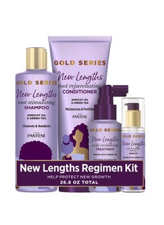 Pantene Pantene New Lengths Bundle with Root Stimulating Shampoo, Rejuvenating Conditioner, Scalp Revitalizing Treatment and Anti-Breakage Serum, made with Apricot Oil and Green Tea, for Natural and CurlyHair  - Image 1