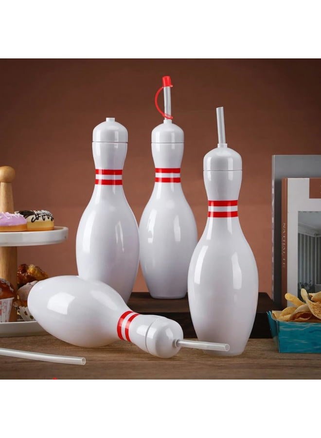 Fun Express 12 Pieces Bowling Pin Cups with Lids & Straws, Each Holds 18 oz, BPA Free Plastic, Party Supplies, Red & White - Image 2