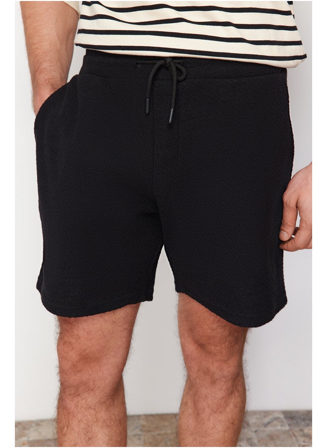 trendyol Black Regular/Normal Cut Textured Thick Shorts  - Image 5