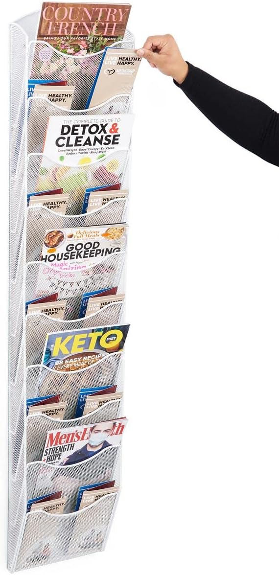 Displays2go Single  MultiTiered Metal Mesh Literature Wall Rack 1020 Pockets  White MSHWL10WHT - Image 3