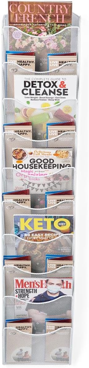 Displays2go Single  MultiTiered Metal Mesh Literature Wall Rack 1020 Pockets  White MSHWL10WHT - Image 2