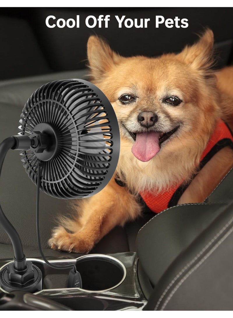 Generic 12V car fan, 3-speed portable vehicle cooling fan for front seats, cigarette lighter with car charger, installed in cup holder, 360 ° rotation, essential for dogs/SUVs/RVs/trucks/vans  - Image 3