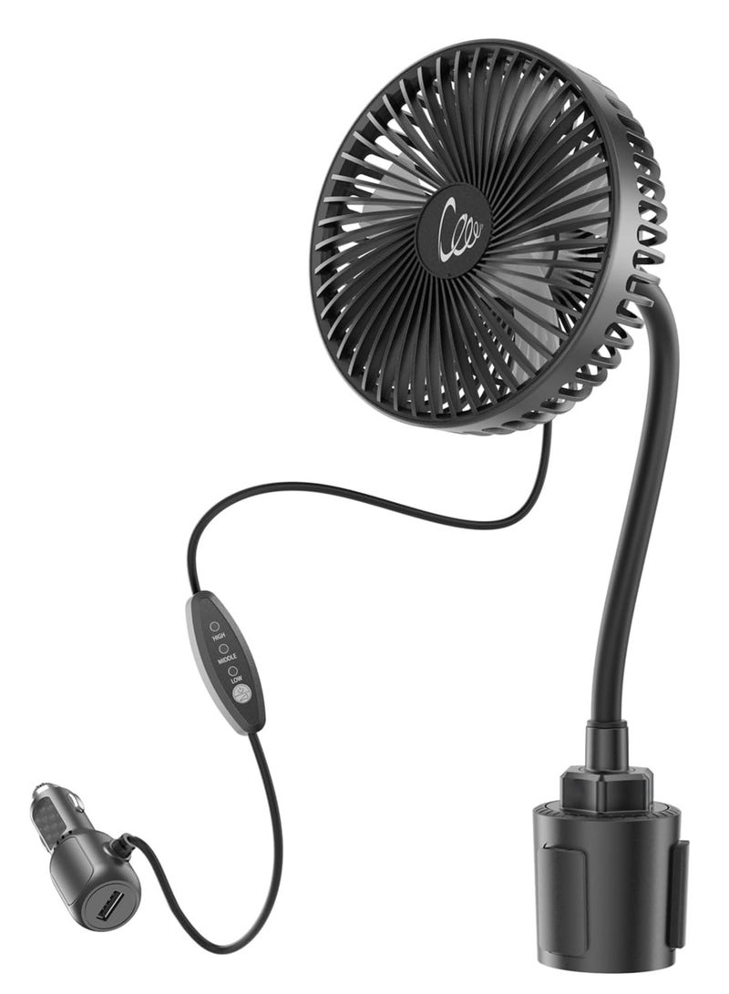 Generic 12V car fan, 3-speed portable vehicle cooling fan for front seats, cigarette lighter with car charger, installed in cup holder, 360 ° rotation, essential for dogs/SUVs/RVs/trucks/vans  - Image 1