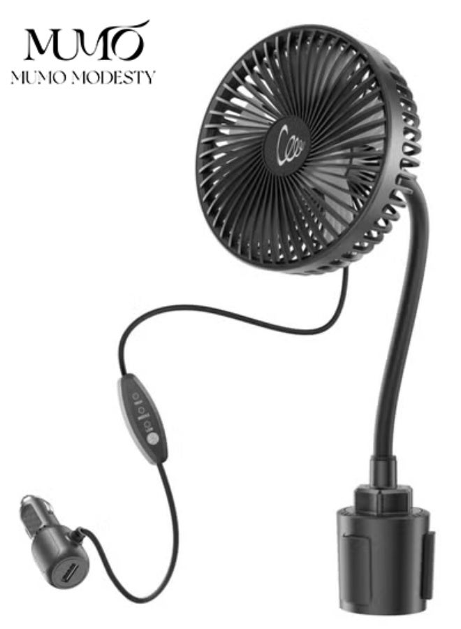 MUMO 12v Car Fan, 3-Speed Portable Vehicle Cooling Fan for Front Seats, Cigarette Lighter with Car Charger, Installed in Cup Holder, 360 ° Rotation, Essential for Dogs/Suvs/Rvs/Trucks/Vans - Image 1