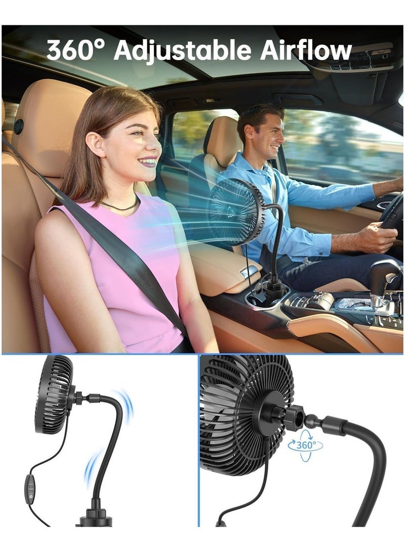 MUMO 12v Car Fan, 3-Speed Portable Vehicle Cooling Fan for Front Seats, Cigarette Lighter with Car Charger, Installed in Cup Holder, 360 ° Rotation, Essential for Dogs/Suvs/Rvs/Trucks/Vans - Image 5