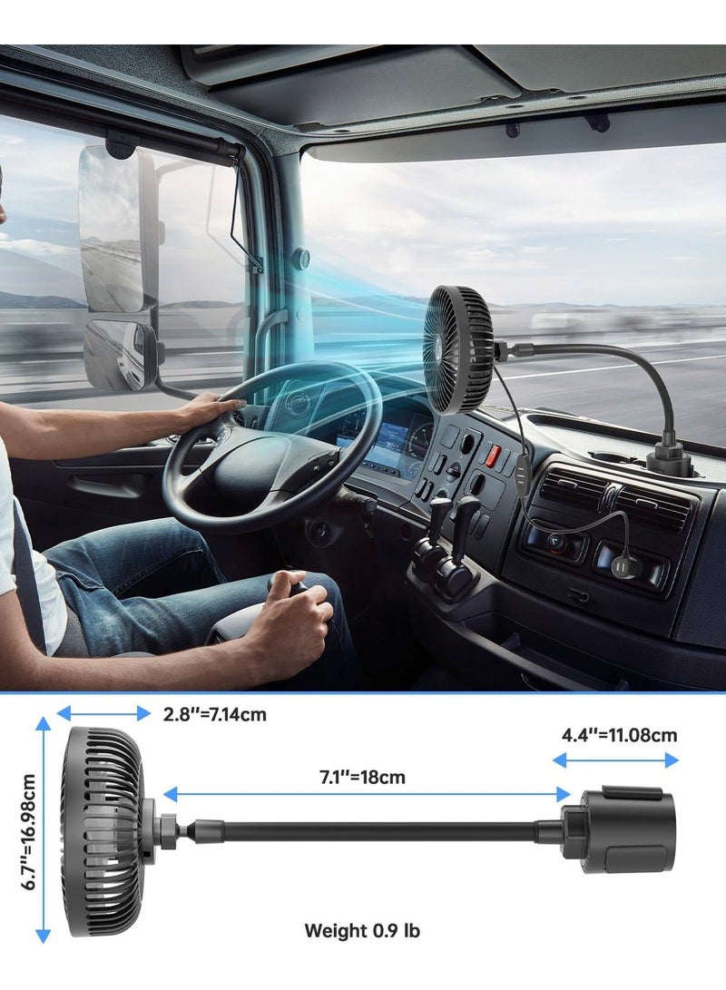MUMO 12v Car Fan, 3-Speed Portable Vehicle Cooling Fan for Front Seats, Cigarette Lighter with Car Charger, Installed in Cup Holder, 360 ° Rotation, Essential for Dogs/Suvs/Rvs/Trucks/Vans - Image 4
