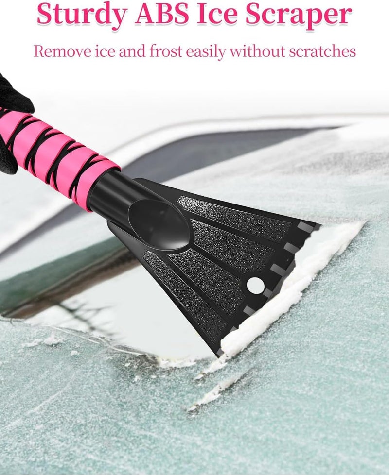 HEEYA 42.5 Inch Car Scraper Snow Brush, 12.6 Inch Large Brush Head with Ice Scraper for Window Windshield, Portable Snow Scraper for SUV Truck Vehicle Jeep RV Auto - Pink - Image 5