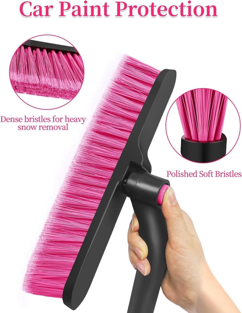 HEEYA 42.5 Inch Car Scraper Snow Brush, 12.6 Inch Large Brush Head with Ice Scraper for Window Windshield, Portable Snow Scraper for SUV Truck Vehicle Jeep RV Auto - Pink - Image 4