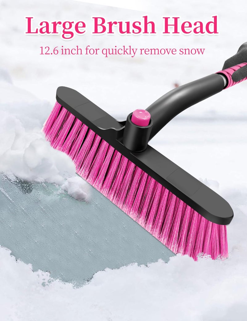 HEEYA 42.5 Inch Car Scraper Snow Brush, 12.6 Inch Large Brush Head with Ice Scraper for Window Windshield, Portable Snow Scraper for SUV Truck Vehicle Jeep RV Auto - Pink - Image 3