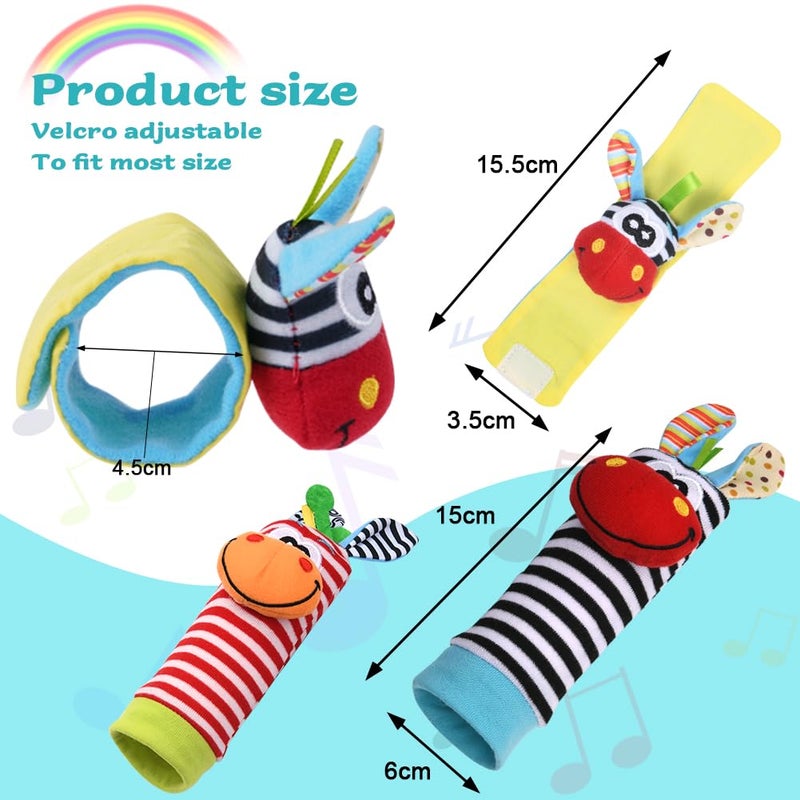 Vicloon Rattle Socks and Wrist Wraps for Baby, 4pcs Baby Doll Rattle Feet and Hand Toys, Newborn Rattle with Doll Finder for Baby 4-5 Months - Image 2