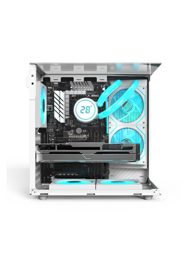 SHARX SHARX PROFIN Mid-Tower Gaming Cabinet, ATX, 5x 120mm Pre-Installed ARGB Fans, Controller, 3-Side Tempered Glass Panel White GX500W  - Image 5