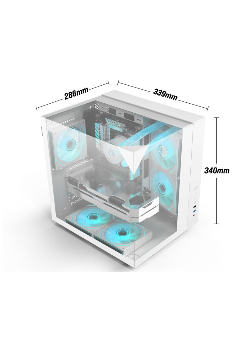 SHARX SHARX PROFIN Mid-Tower Gaming Cabinet, ATX, 5x 120mm Pre-Installed ARGB Fans, Controller, 3-Side Tempered Glass Panel White GX500W  - Image 3