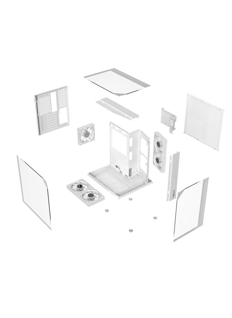 SHARX SHARX PROFIN Mid-Tower Gaming Cabinet, ATX, 5x 120mm Pre-Installed ARGB Fans, Controller, 3-Side Tempered Glass Panel White GX500W  - Image 2