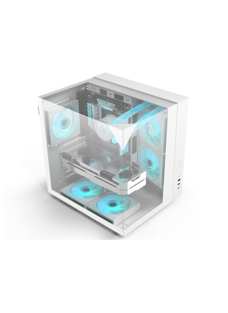 SHARX SHARX PROFIN Mid-Tower Gaming Cabinet, ATX, 5x 120mm Pre-Installed ARGB Fans, Controller, 3-Side Tempered Glass Panel White GX500W  - Image 1