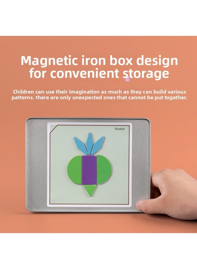 168 قطعة صندوق حديد مغناطيسي لغز إبداعي 0.6 لغز هندسي للأطفال تانجرام لعبة خشبية مجمعة - اللون: 168 قطعة لغز صندوق حديد - Image 4