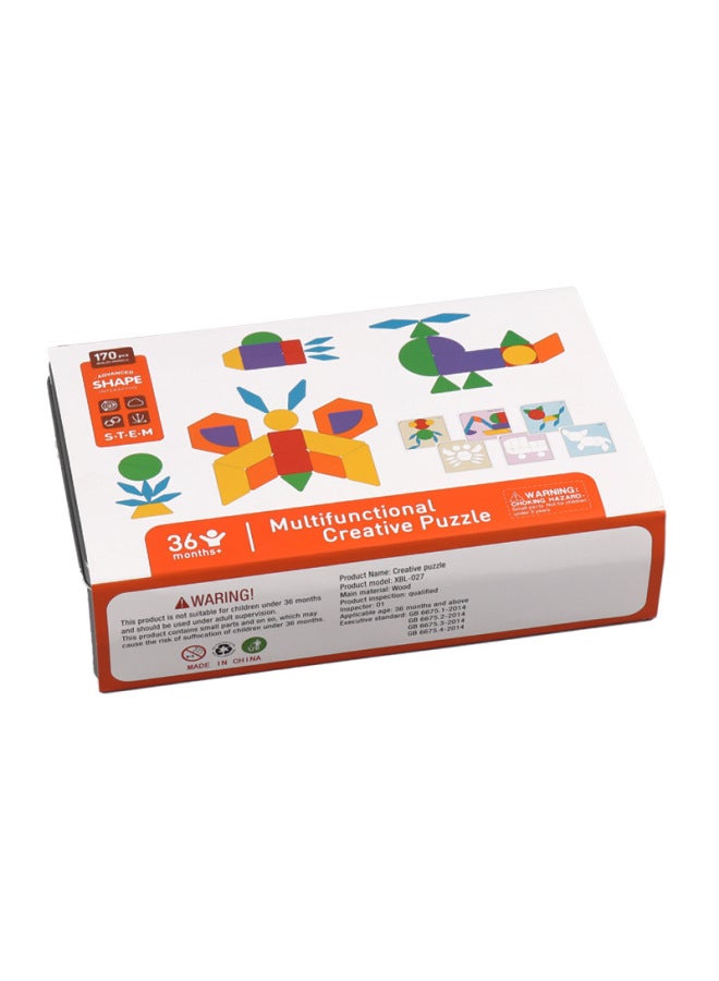168 قطعة صندوق حديد مغناطيسي لغز إبداعي 0.6 لغز هندسي للأطفال تانجرام لعبة خشبية مجمعة - اللون: 168 قطعة لغز صندوق حديد - Image 5