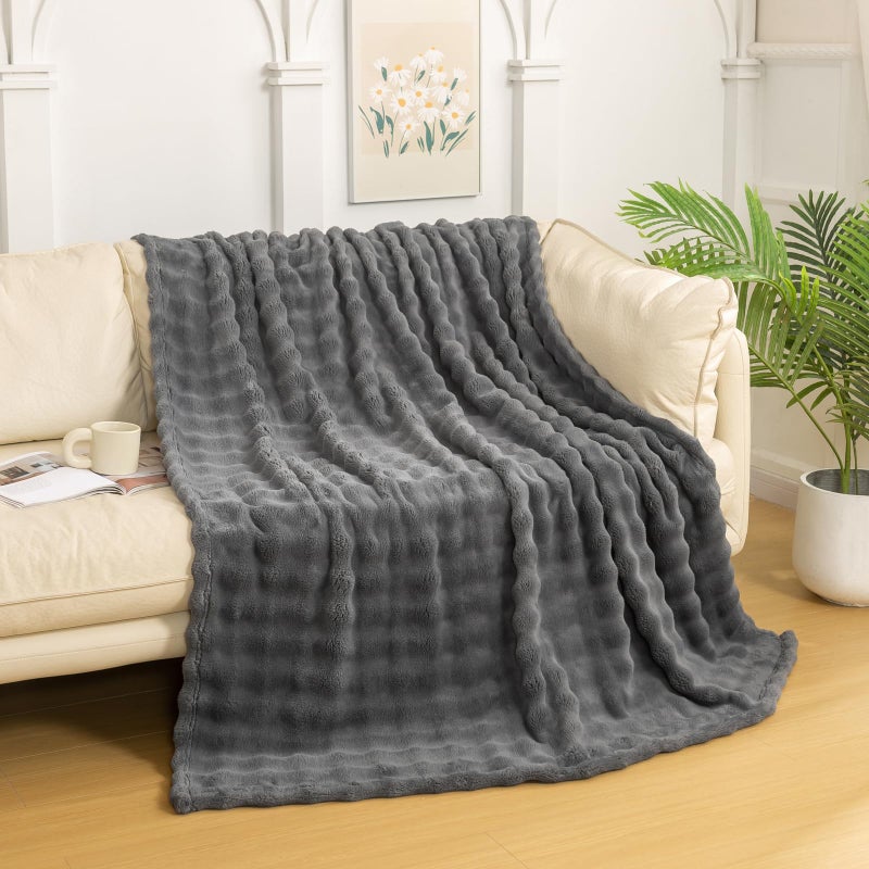 YUSOKI Faux Fur Throw Blanket with 3D Bubbles Super Soft Fuzzy Cozy Thick Blanket for Couch Chair Sofa Gift Home D?cor(Grey 50 * 60inches) - Image 1
