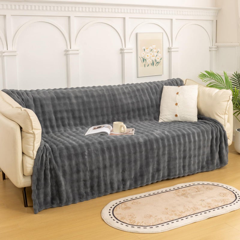 YUSOKI Faux Fur Throw Blanket with 3D Bubbles Super Soft Fuzzy Cozy Thick Blanket for Couch Chair Sofa Gift Home D?cor(Grey 50 * 60inches) - Image 3