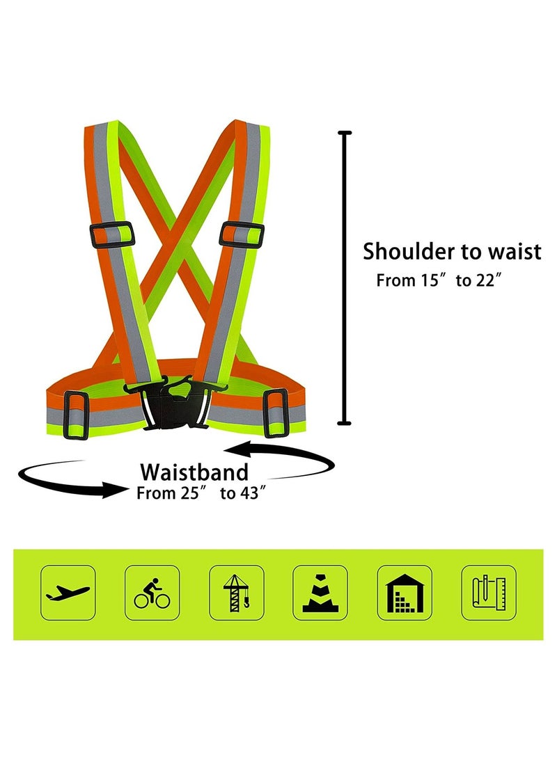 2 Pack Safety Vests - Adjustable Bright Neon Color High Visibility Reflective Safety Straps Gear for Traffic Control, Running, Cycling