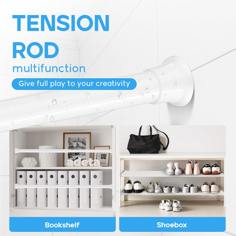 Zipglo 2pack Spring Tension Rods 18-36 Inch Adjustable White Tension Rod Spring Rod Extendable Short Curtain Rod Spring Loaded Curtain Rods Tension Rod for Curtains,Closet,Kitchen - Image 2