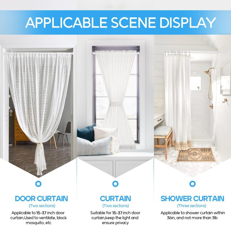 Zipglo 2pack Spring Tension Rods 18-36 Inch Adjustable White Tension Rod Spring Rod Extendable Short Curtain Rod Spring Loaded Curtain Rods Tension Rod for Curtains,Closet,Kitchen - Image 3