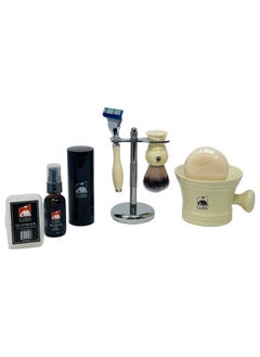 G.B.S G.B.S Men'S Shaving Set Five Blade Razor Synthetic Brush And Razor Dual Stand Ivory Shaving Mug With G.B.S Shave Soap Alum Block Travel Brush Tube And Pre Shave Oil  - Image 1
