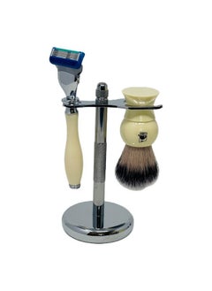 G.B.S G.B.S Men'S Shaving Set Five Blade Razor Synthetic Brush And Razor Dual Stand Ivory Shaving Mug With G.B.S Shave Soap Alum Block Travel Brush Tube And Pre Shave Oil  - Image 3