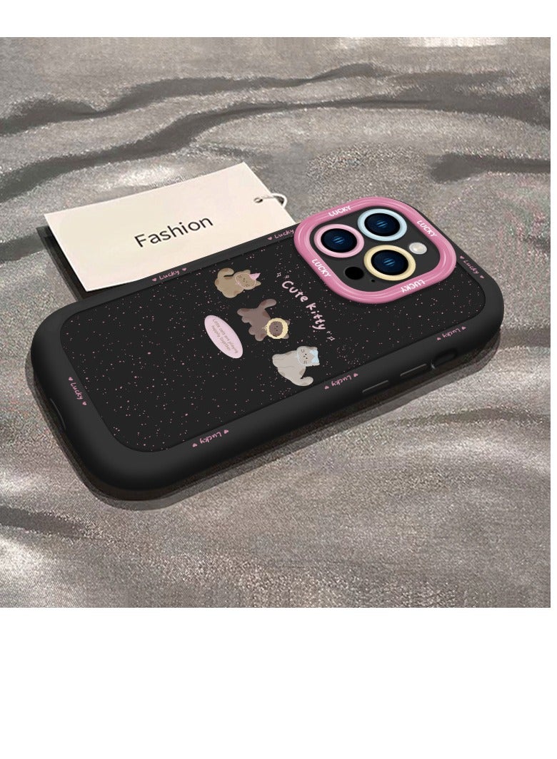 NIBEMINENT Coffee Kitty Protective TPU Case Cover For iPhone 15 Pro, Black