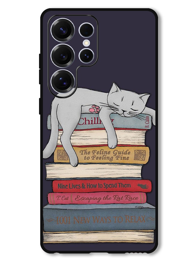 Theodor Protective Case Anti Scratch Shock Proof Bumper Cover For Samsung Galaxy S25 Ultra Cat With Books - Image 1