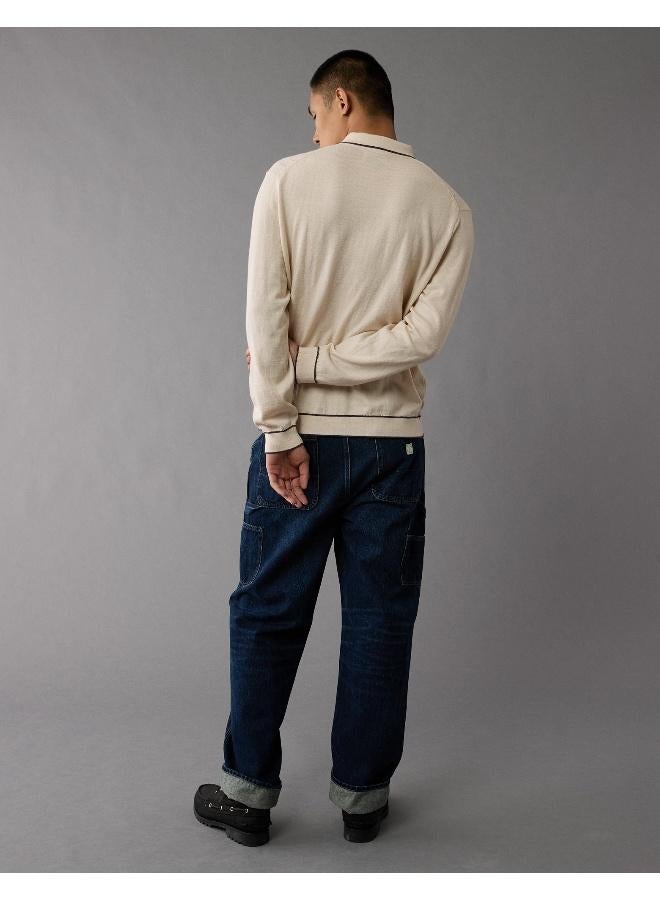 American Eagle AE Long-Sleeve Tipped Sweater Polo Shirt - Image 4