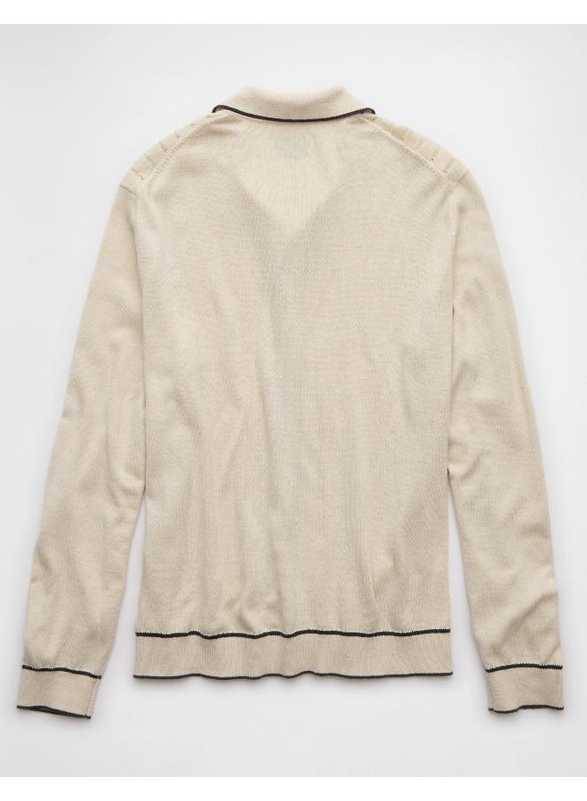 American Eagle AE Long-Sleeve Tipped Sweater Polo Shirt - Image 2